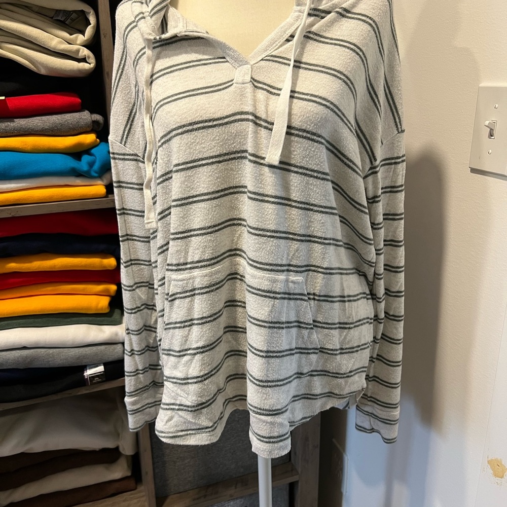 Striped Gray and White Hoodie